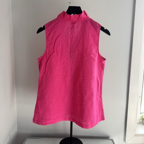 Crown & Ivy Womens L NWT Hot Pink Linen Blend Sleeveless Ruffle Neck Blouse - Picture 2 of 7